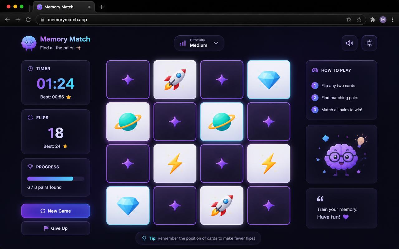 Memory Match Game interface preview